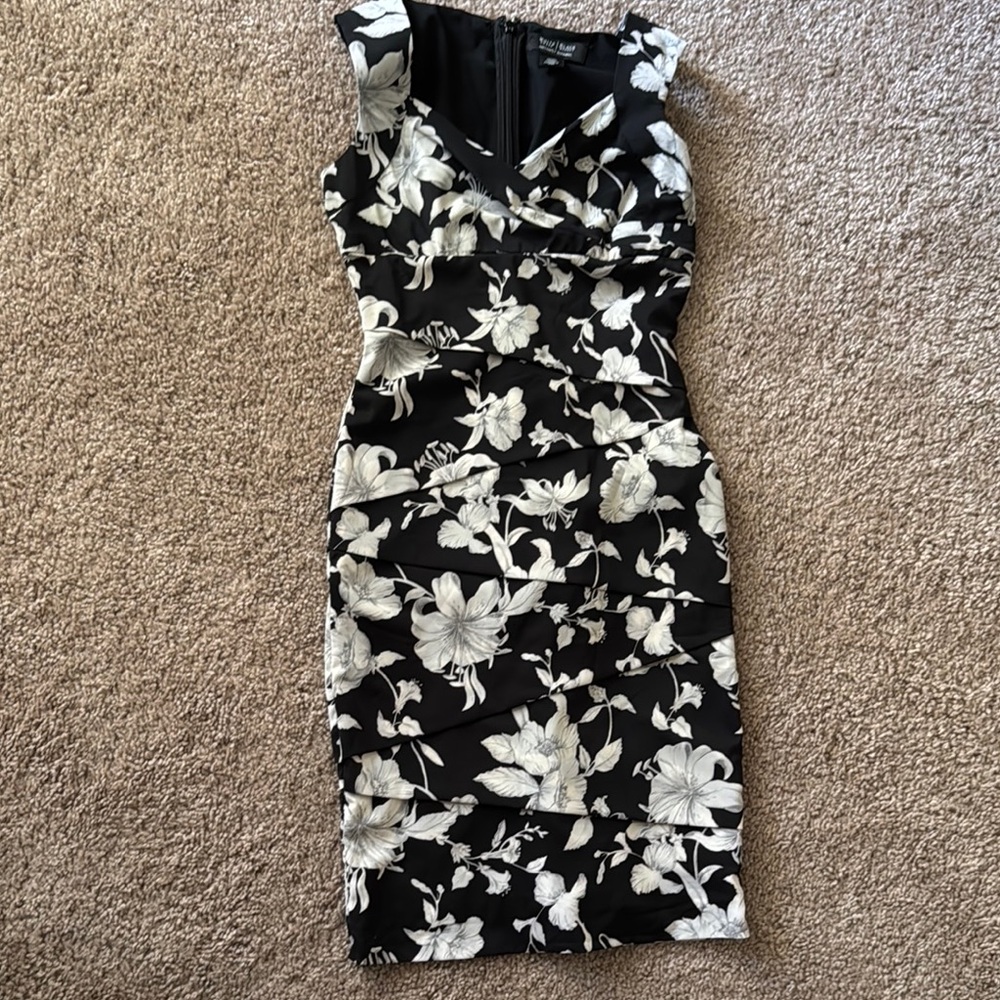 White House Black Market Black & White Floral Midi Dress
